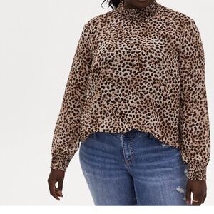 Zara Beige Leopard Ruffle Long-Sleeve Blouse~stock pic for reference